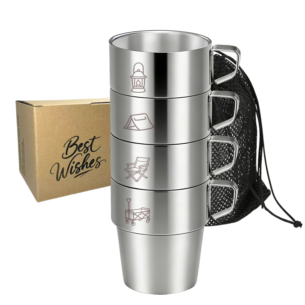Coffee Equipment Travel Bag - 4 Pack Stainless Steel Camping Cups